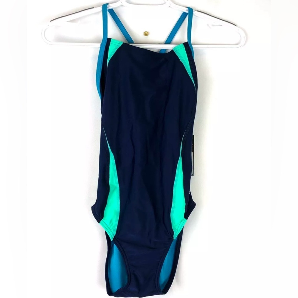 Speedo Women’s Solid Splice Blue One Piece Swimsuit Size 6